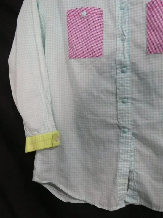 Handmade Pastel Colorblock Gingham Button-Down Shirt - P2P 21" - Picture 10 of 16